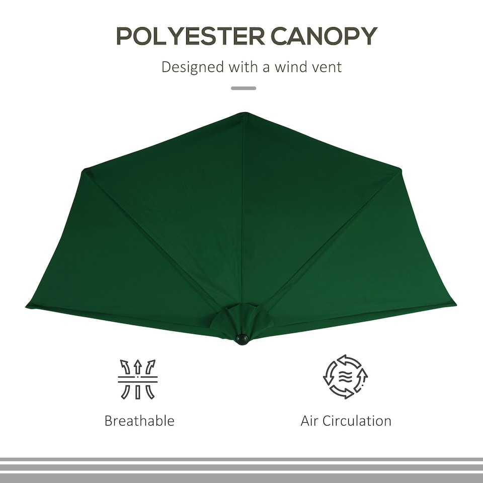 image 1 of Outsunny 3(m) Half Round Parasol Garden Sun Umbrella with Crank Green