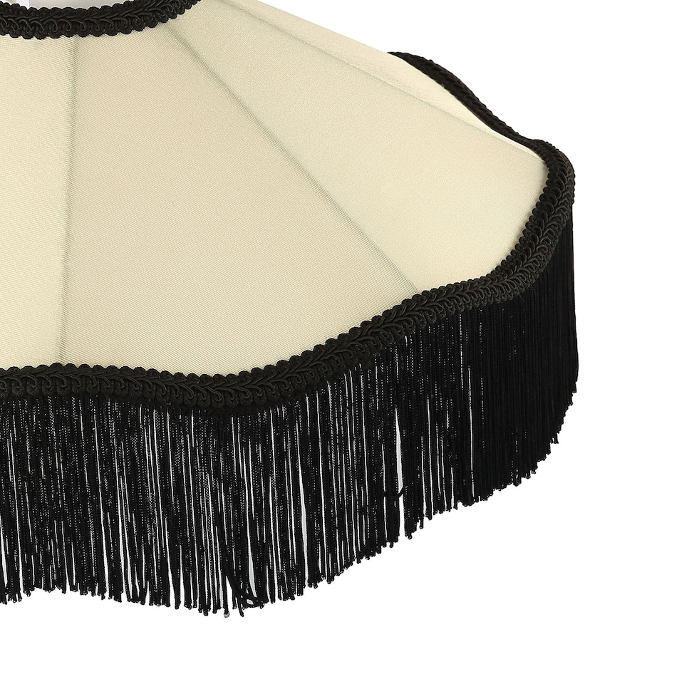 image 1 of Chic Victorian Pendant Lamp Shade in Cream Faux Silk with Black Trims | Black | Black | 1