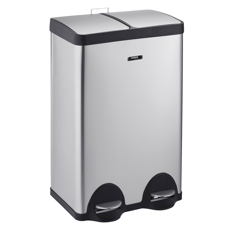 image 1 of Cooks Professional Dual Pedal Recycle Bin 60L with 2 x Compartments & Soft Close Lids | Silver