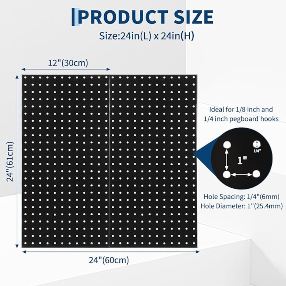 image 1 of London Boutique Metal Tool Pegboard 0.7mm Steel Wall Organiser 60x30cm,3 pcs