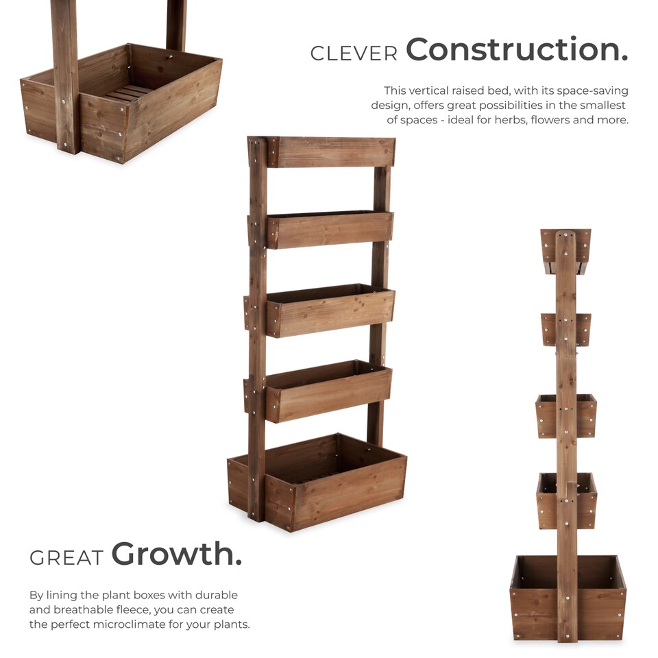 image 1 of Vertical Planter Flora in a Rustic Wooden Design with 3 to 5 Tiers and Plant Fleece Included | Brown | brown | 52 x 81 x 180 cm | 1