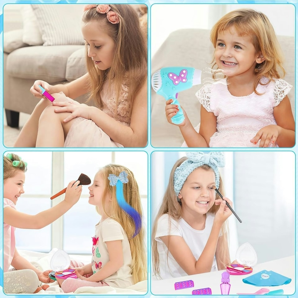 image 1 of Princess Toy Vanity with Lights and Sounds Pretend Play Beauty Salon Makeup Kit for Toddlers 3 plus