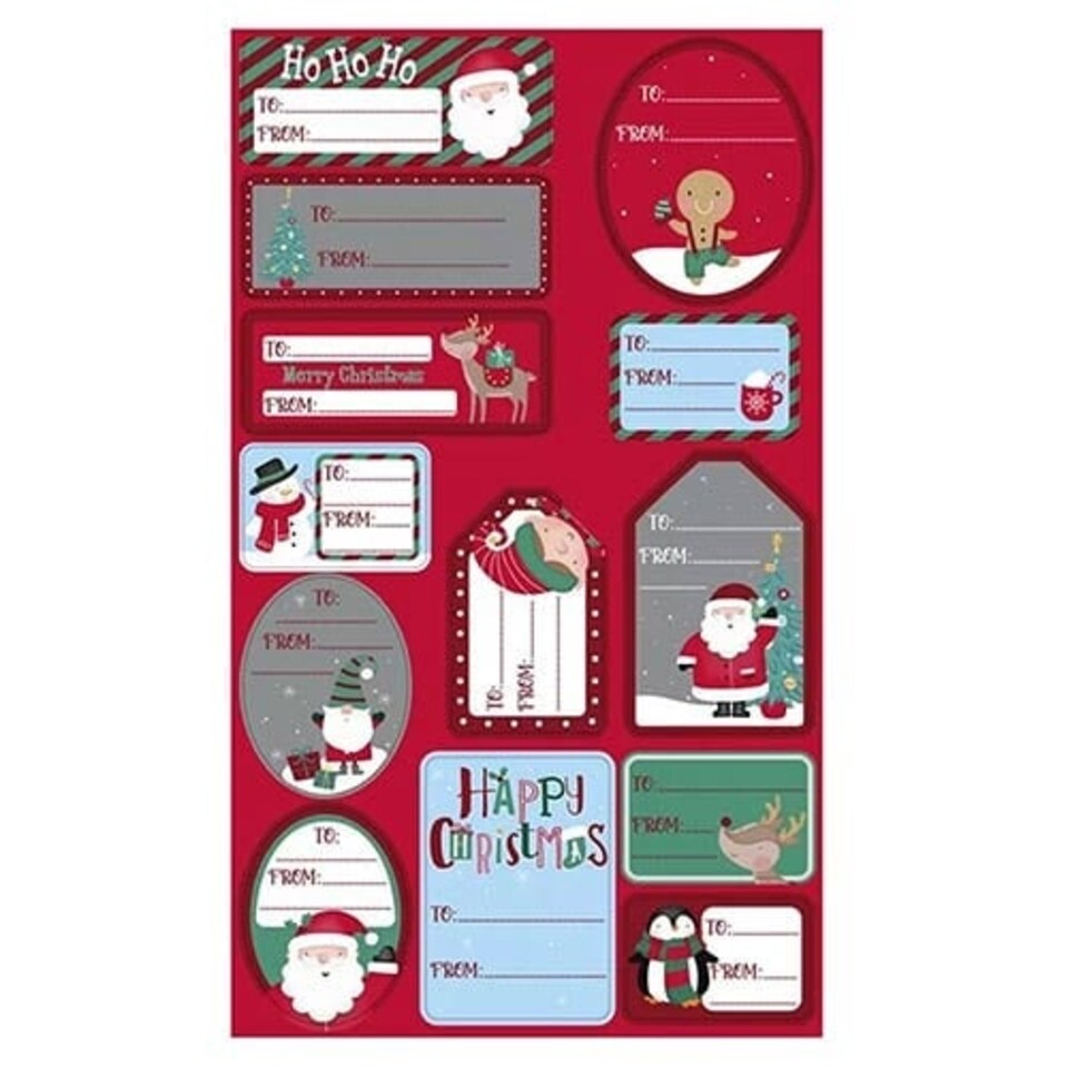 image 1 of Cute Christmas Characters Foil Sticker Gift Tags
