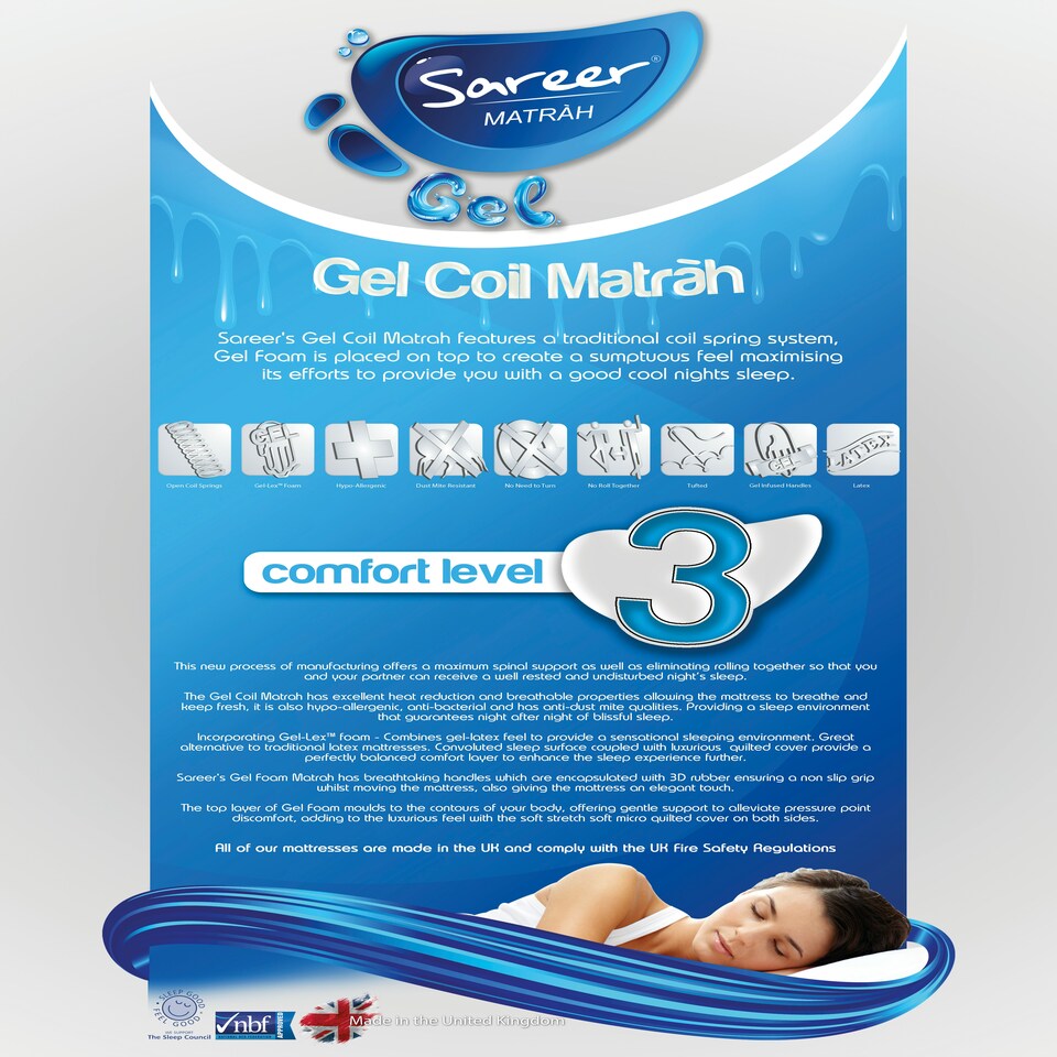 image 1 of Sareer Gel Coil Spring Mattress 4FT6 White | Double