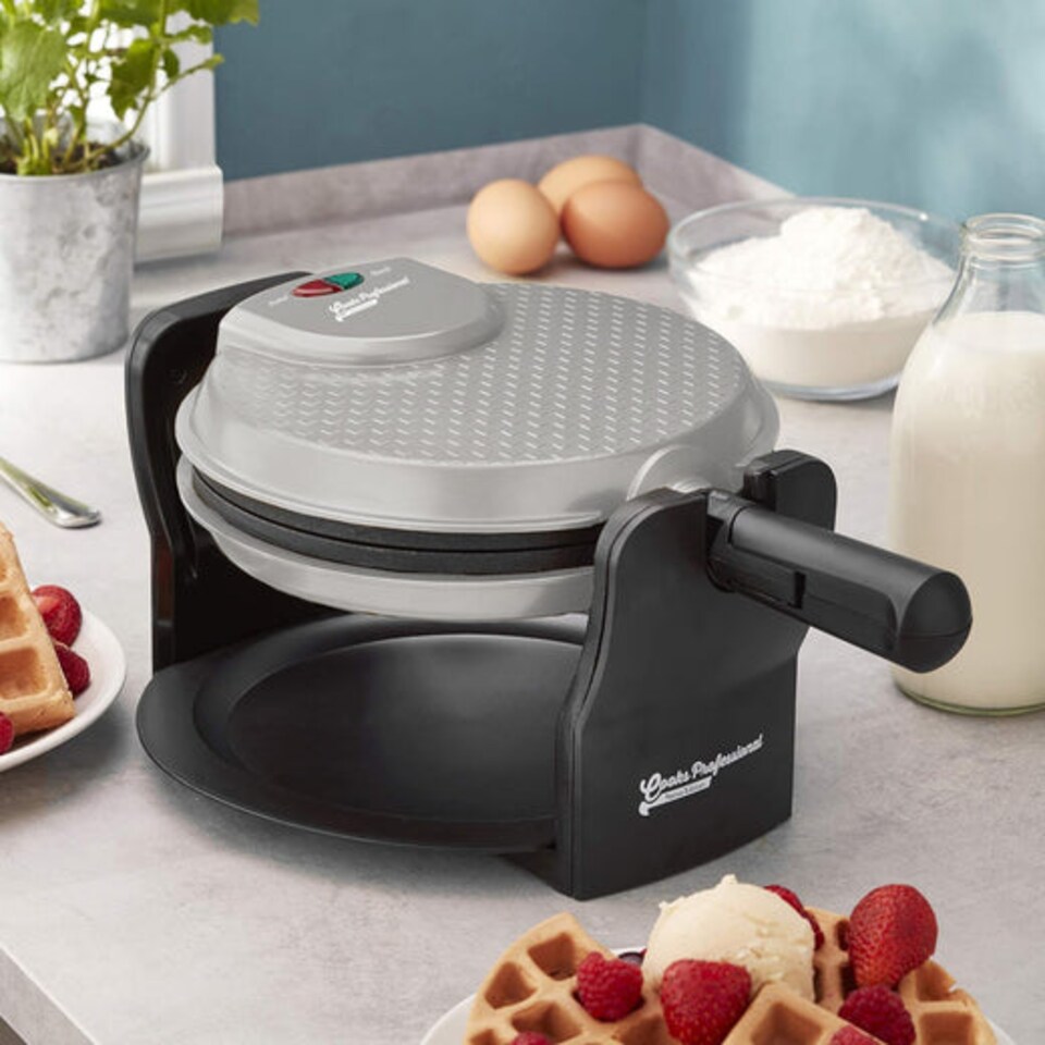 image 1 of Cooks Professional Rotary Belgian Waffle Maker Machine with Non-Stick Plates & Drip Tray | Silver