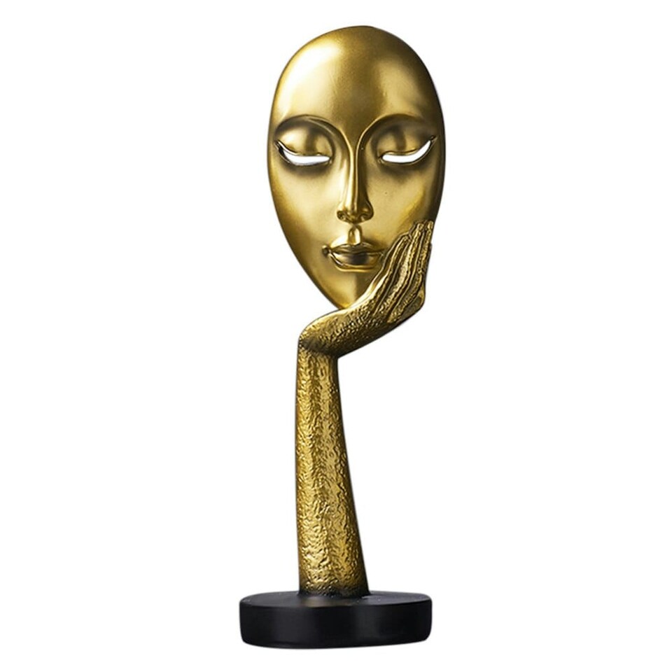 image 1 of Living and Home Abstract Gold Face Resin Statue for Decoration, 11.5cm Dia x 37cm H