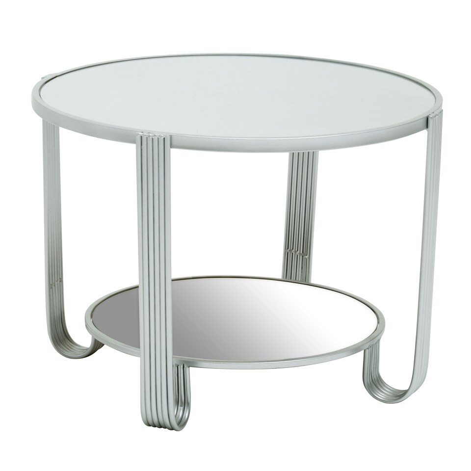 image 1 of Jolie Round Mirrored Top Silver Frame Table Silver