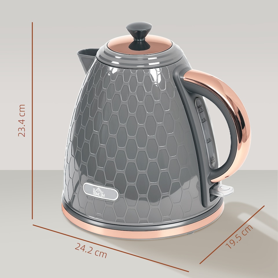 image 1 of HOMCOM Electric Kettle, Fast Boil, 1.7L, 3kW, Swivel, Auto Shut-off, Grey