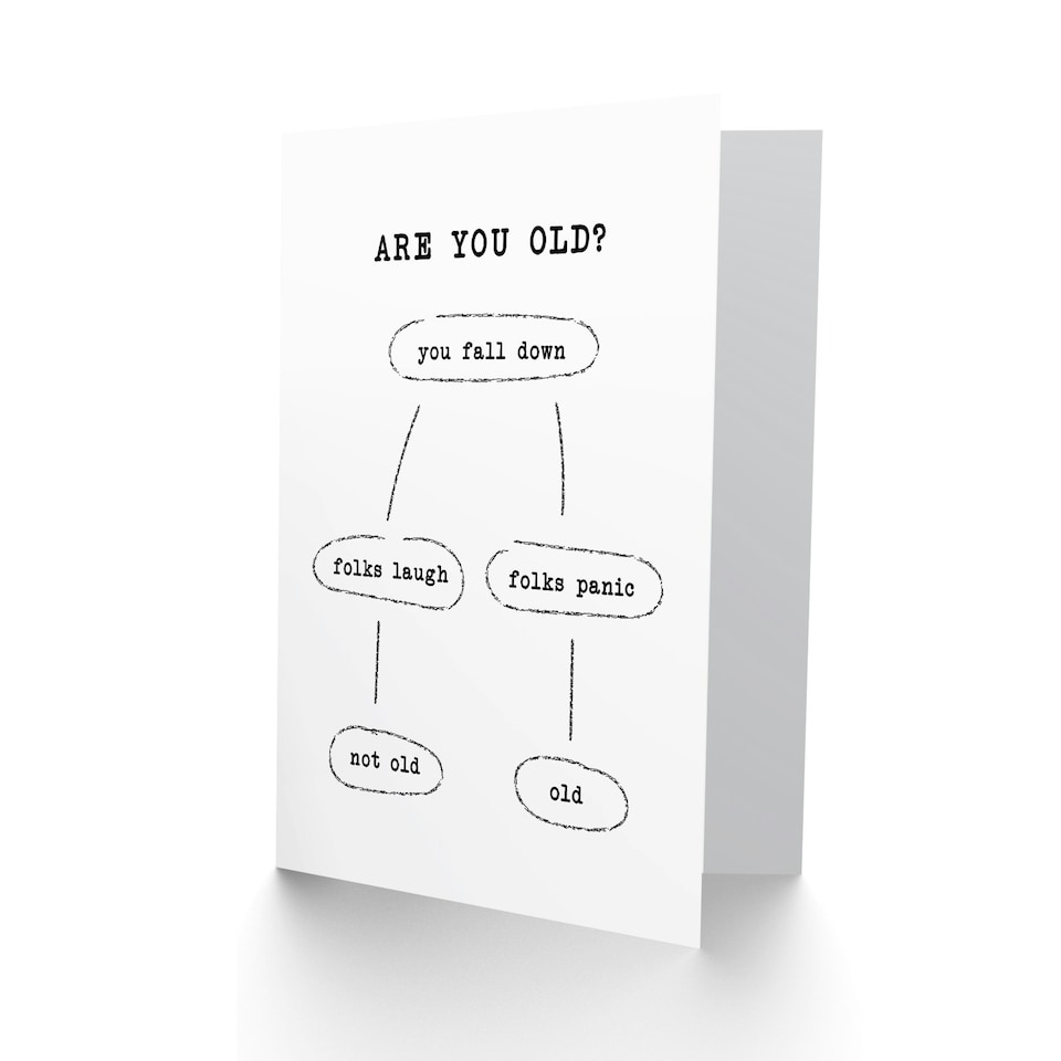 image 1 of Are You Old Fall Down Reaction Flow Chart Funny Birthday Card