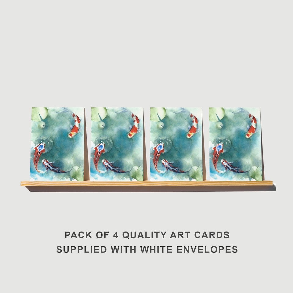 image 1 of Japanese Koi Fish Art Cards Water Lily Any Occasion Pack of 4 A6