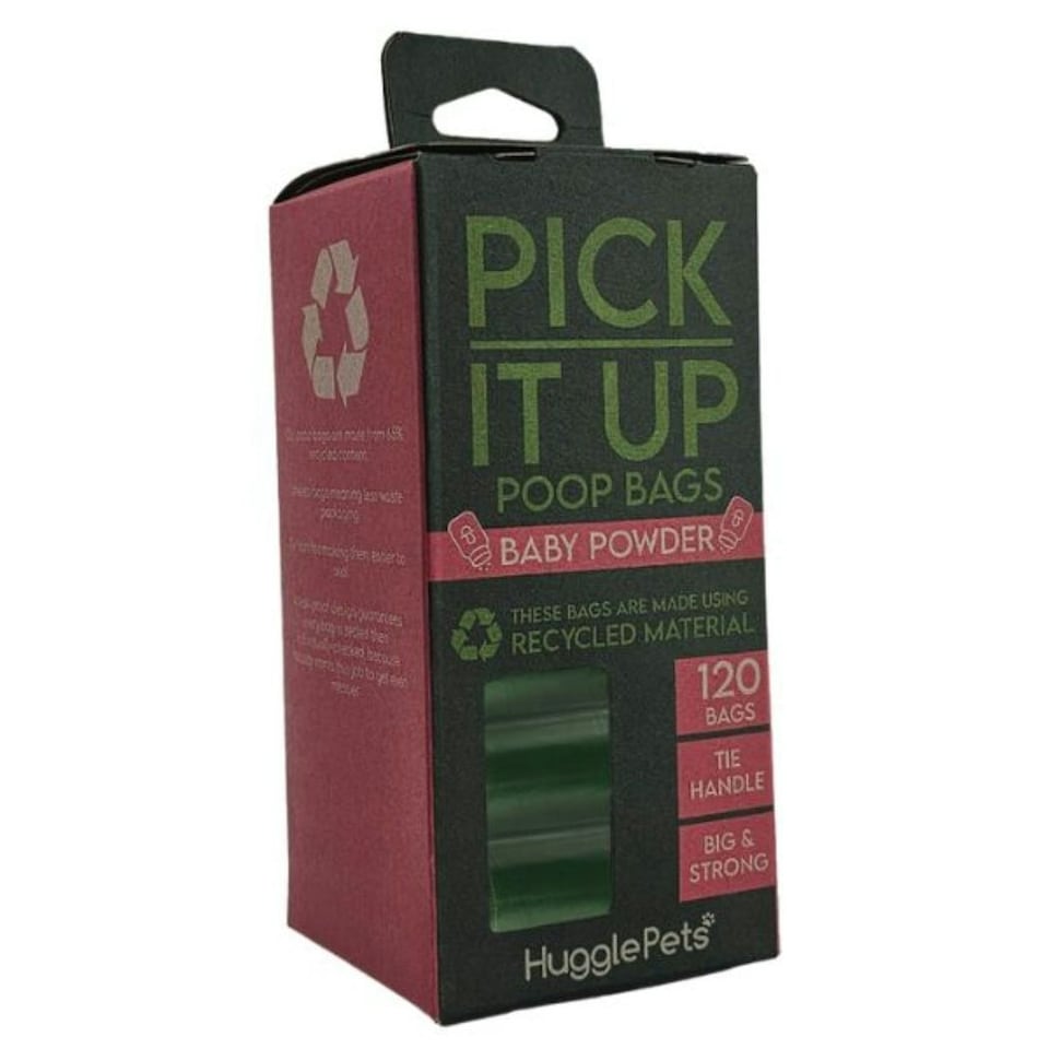 image 1 of HugglePets Pick It Up Baby Powder Dog Poop Bags with Tie Handle - 8 Rolls (120pk)