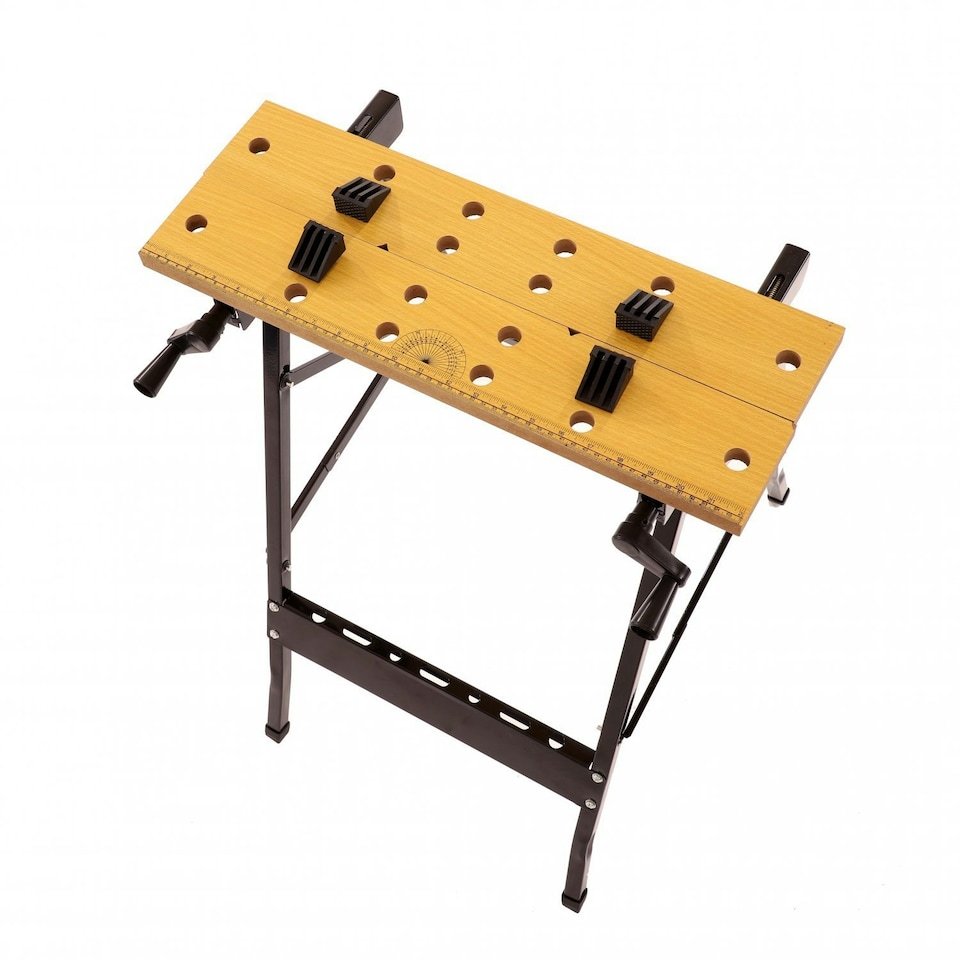 image 1 of Oypla Folding Foldable Trestle Work Bench Workbench Portable 100kg Black