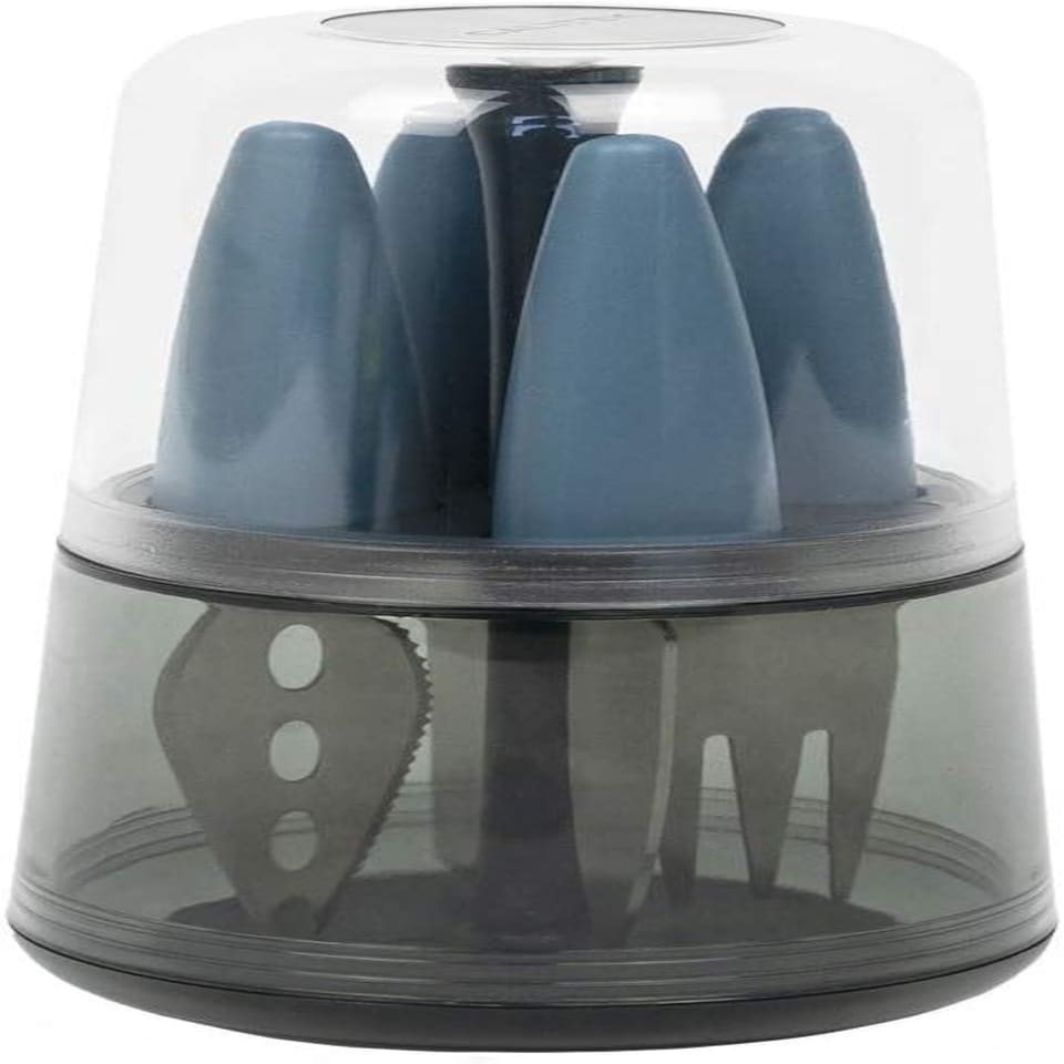 image 1 of CALITEK 4 Piece Cheese Knife Set with Stand Stainless Steel Blades Blue