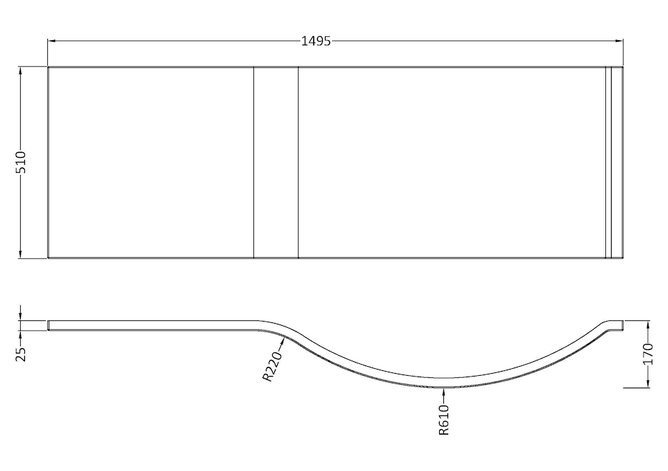 image 1 of P-Shaped Acrylic Bath Panel for Shower Baths with Curved Front Design