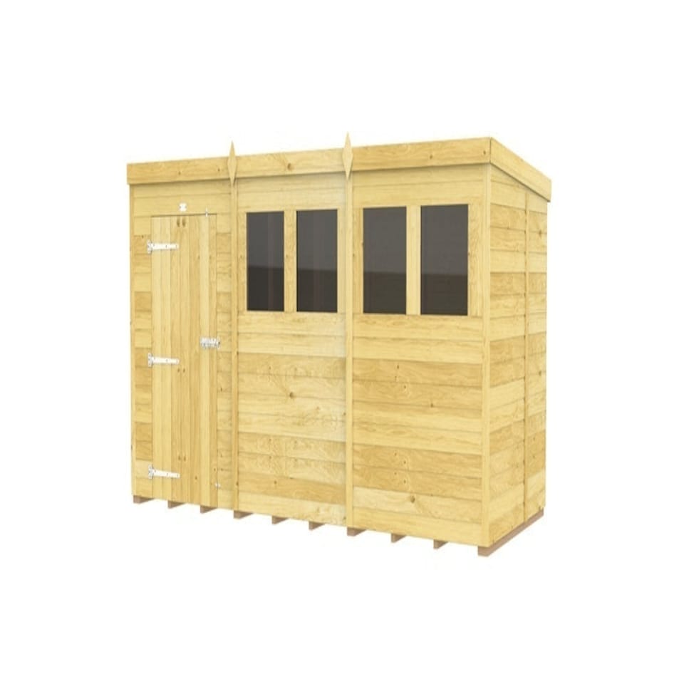image 1 of 12 x 5 Feet Pent Shed - Single Door With Windows - Wood - L147 x W358 x H201 cm Brown
