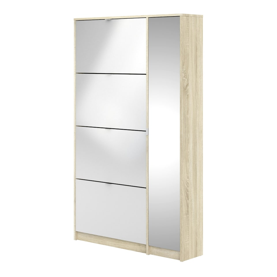 image 1 of Shoes Shoe Cabinet 4 Flip Down Doors and 2 layers 1 Mirror Door Oak structure