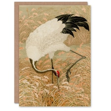 G A Audsley Art Card Sarus Crane Foraging in Rice Field