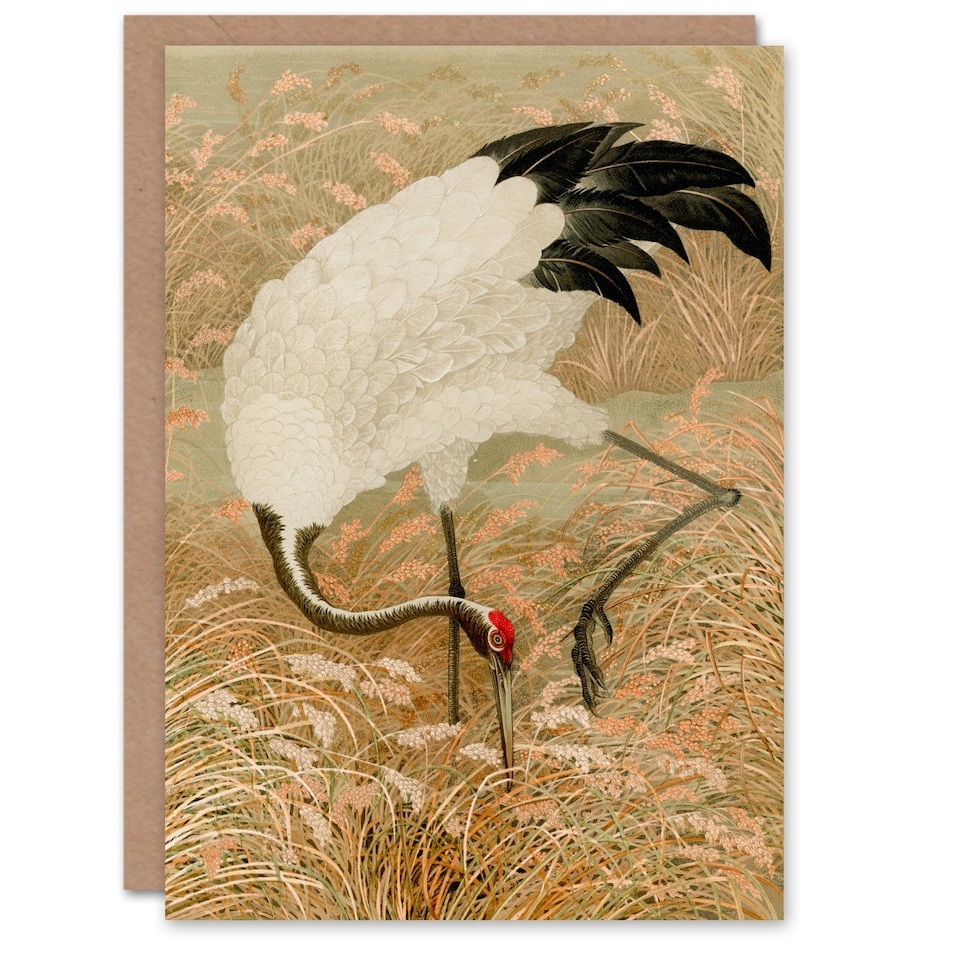 image 1 of G A Audsley Art Card Sarus Crane Foraging in Rice Field