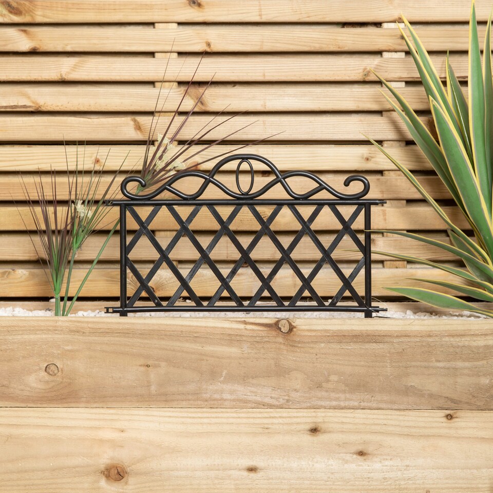 image 1 of 27cm Black Plastic Garden Patio Lawn Border Fence Edging White