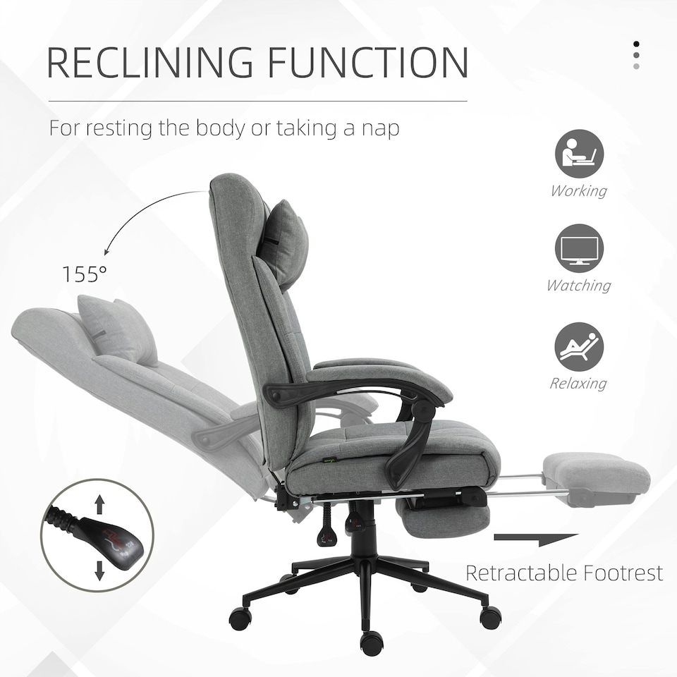 image 1 of Vinsetto Ergonomic Office Chair Adjustable Height w/ Wheels Footrest Light Grey