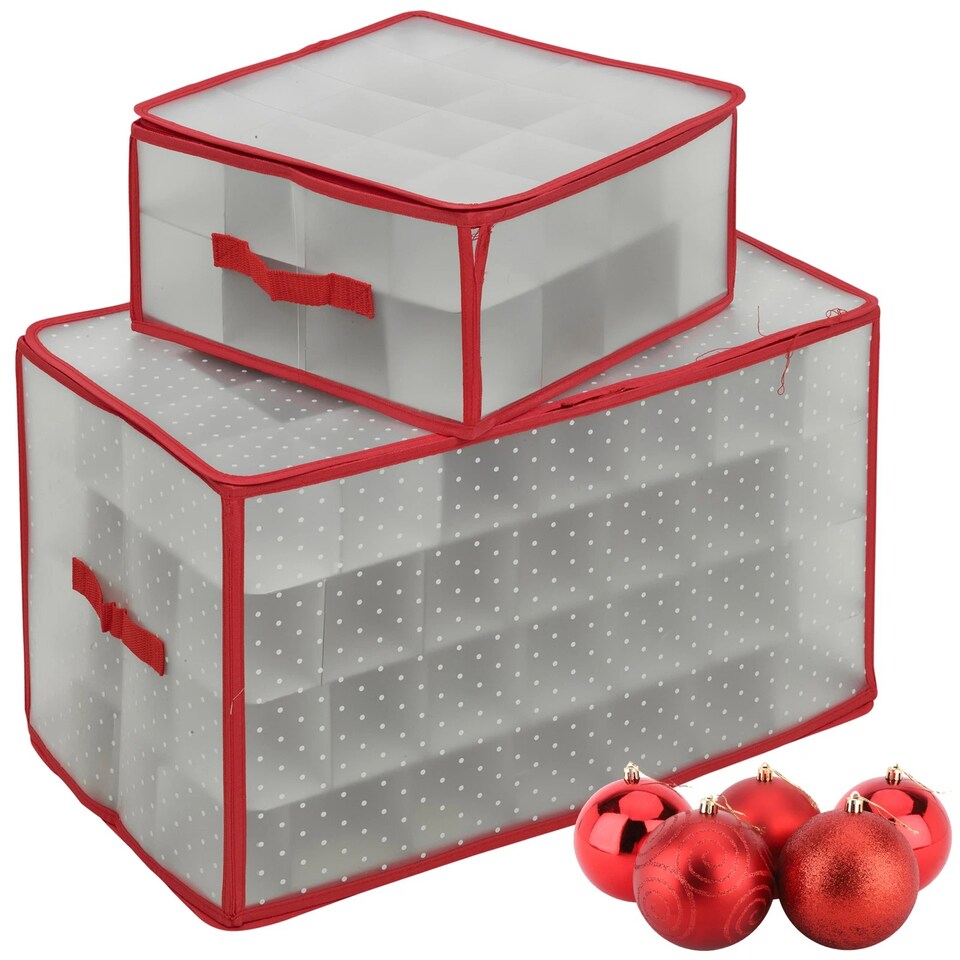 image 1 of Christmas Tree Decorations Storage Baubles Ball Case Bag Holder Organiser with Zip | Multi | Red & White | 112 Baubles