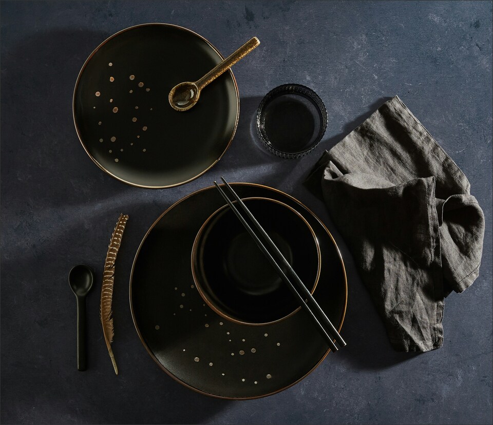 image 1 of 12pc Ebony & Gold Dinner Set