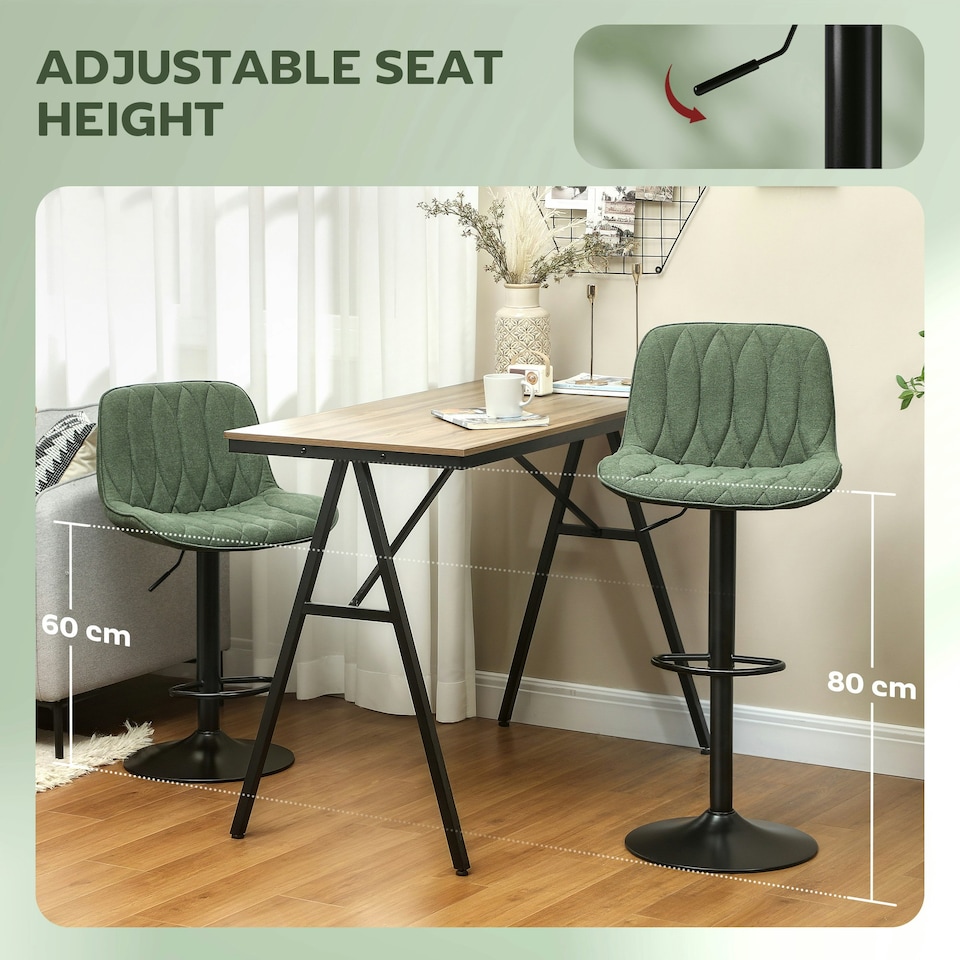 image 1 of HOMCOM Bar Stools Set of 2, Modern Armless Bar Chairs Green