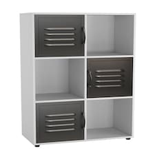 6-Cube Shelving Unit With Metal Doors | White | White & Black | 1