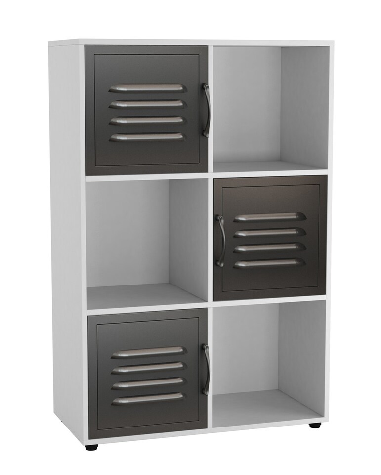image 1 of 6-Cube Shelving Unit With Metal Doors | White | White & Black | 1