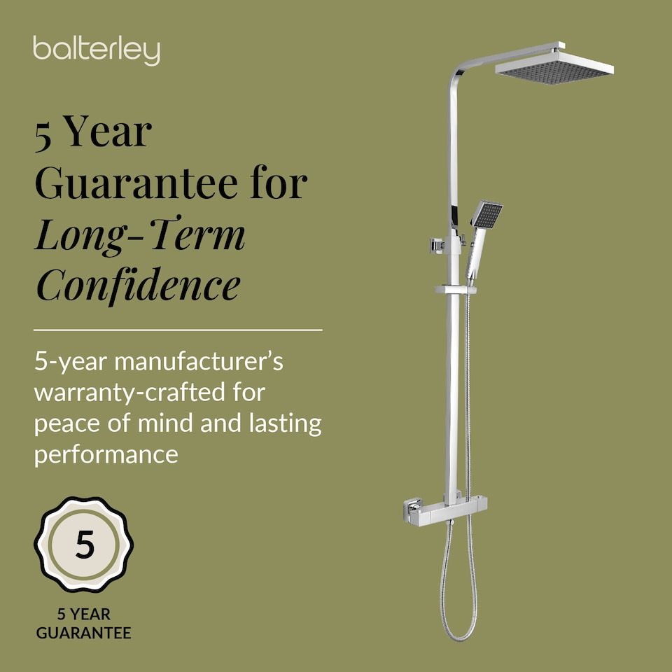 image 1 of Balterley Empire Square Thermostatic Shower Kit with Fixed Head and Adjustable Handset | Silver | Chrome | 1