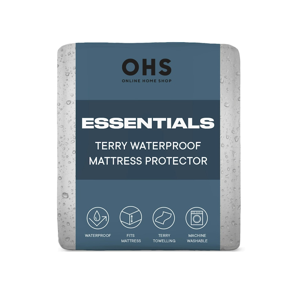 image 1 of OHS Terry Waterproof Bed Sheet Topper Mattress Protector Cover, Single - White