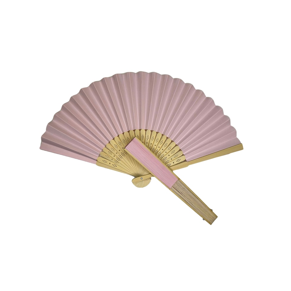 image 1 of Light Pink Paper Foldable Hand Held Bamboo Wooden Fan by Parev