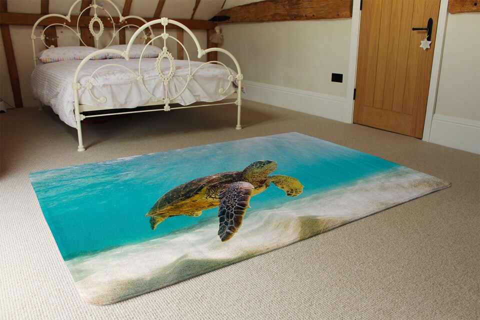 image 1 of Photo Of Sea Turtle In The Galapagos Island Designer Rug | Multi