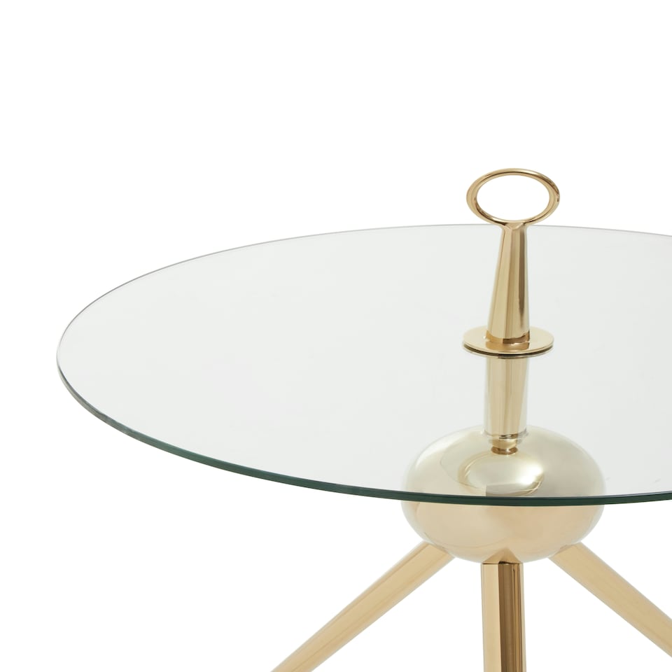 image 1 of Interiors by Premier Clear Glass Gold Frame Side Table, Stylish Design End Table with Tripod Metal Legs, Rose Gold Corner Table Gold