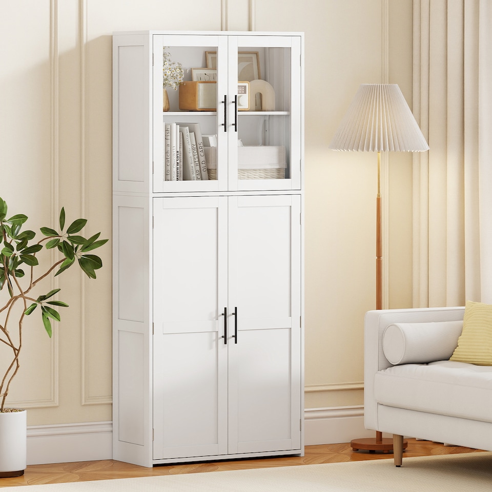 image 1 of COSTWAY Broom Closet Storage Cabinet Wooden Utility White