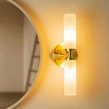 ValueLights ValueLights Canya Brushed Gold IP44 Bathroom 2 Way Frosted Reeded Glass Wall Light