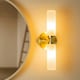 image 1 of ValueLights ValueLights Canya Brushed Gold IP44 Bathroom 2 Way Frosted Reeded Glass Wall Light