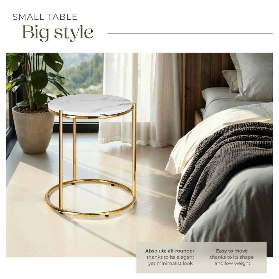 image 1 of Side Table Ellsa - marble top, steel frame, elegant design White | Gold