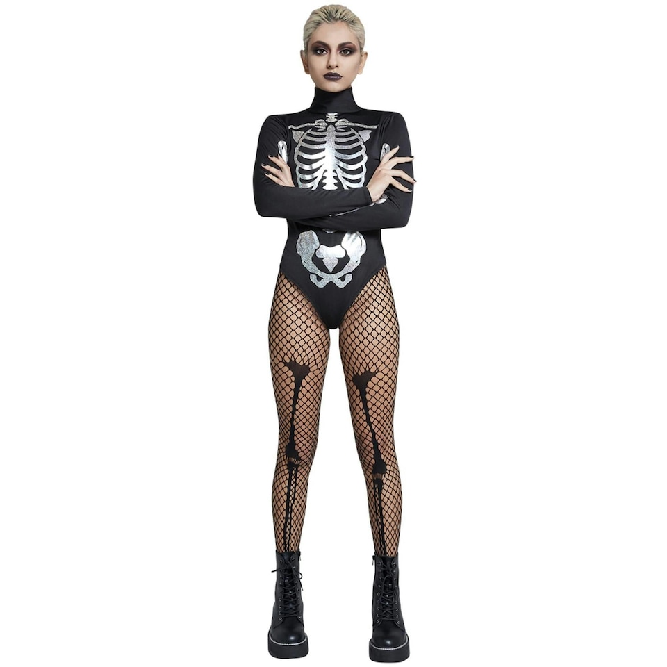 image 1 of Fever Womens/Ladies Skeleton Bodysuit - Black/Silver - XS XS