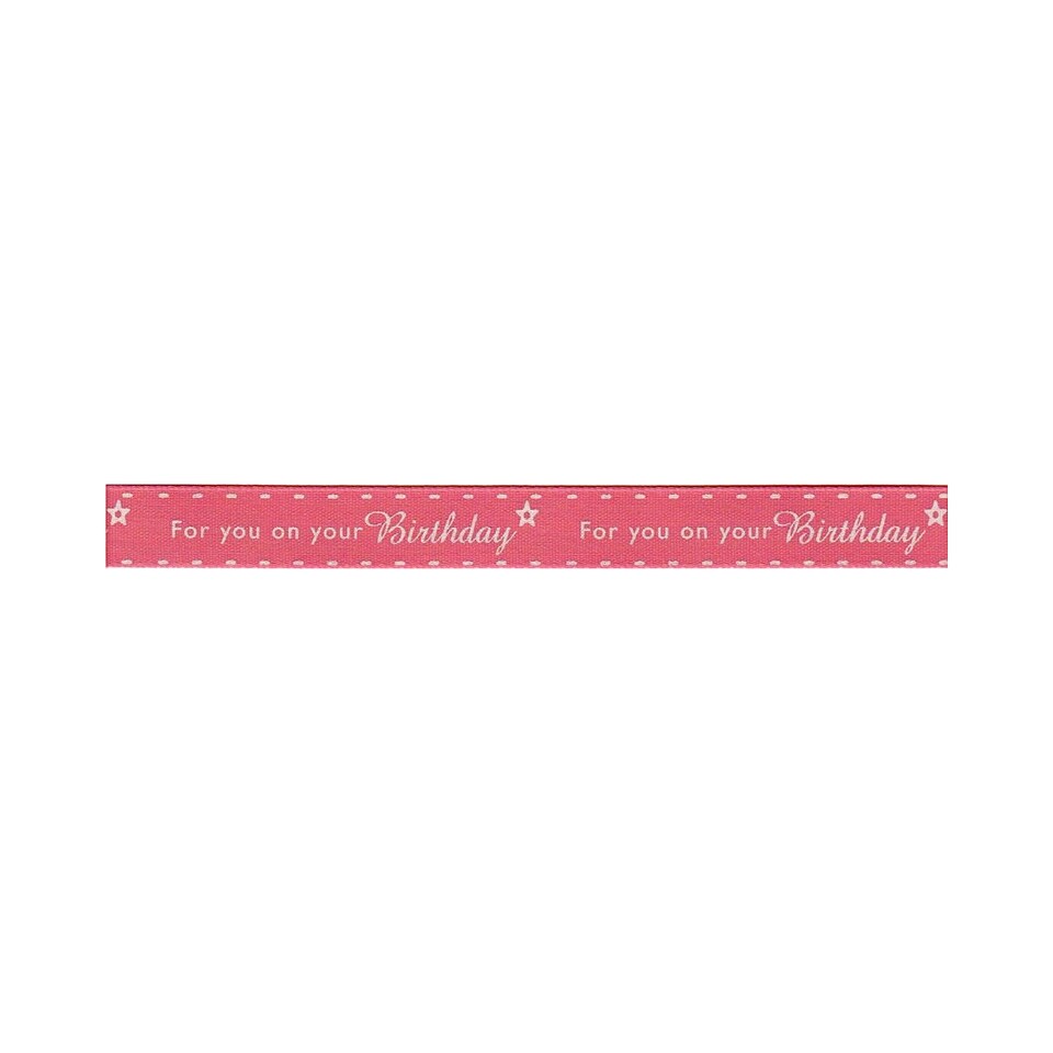 Berisfords 1 Pink 15mm On Your Birthday Ribbon for Dressmaking - per metre