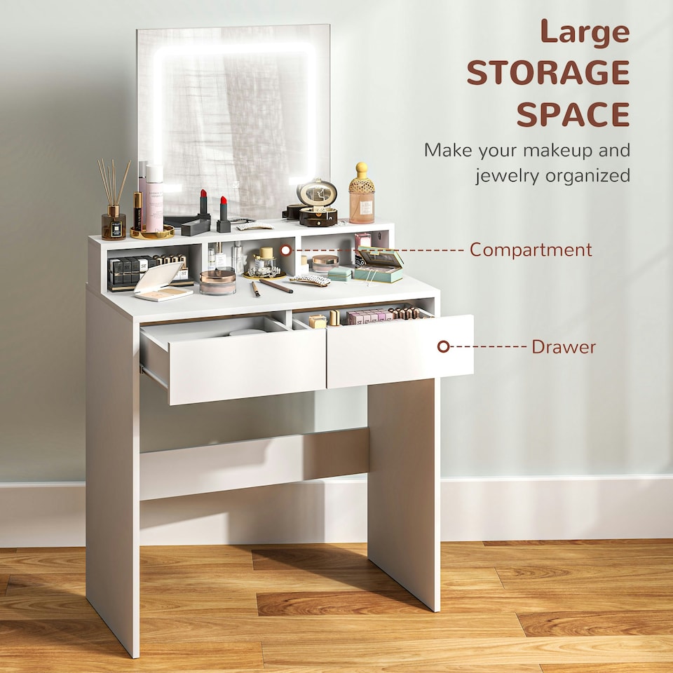 image 1 of HOMCOM Dressing Table with Mirror, LED Lights, Drawers, for Bedroom