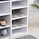 image 8 of HOMCOM Multi-Storage Shoe Rack w  14 Compartments Cushion Moving Shelves Solid Frame Foot Pads Home Office Tidy Organisation Boots Trainers White | White | White