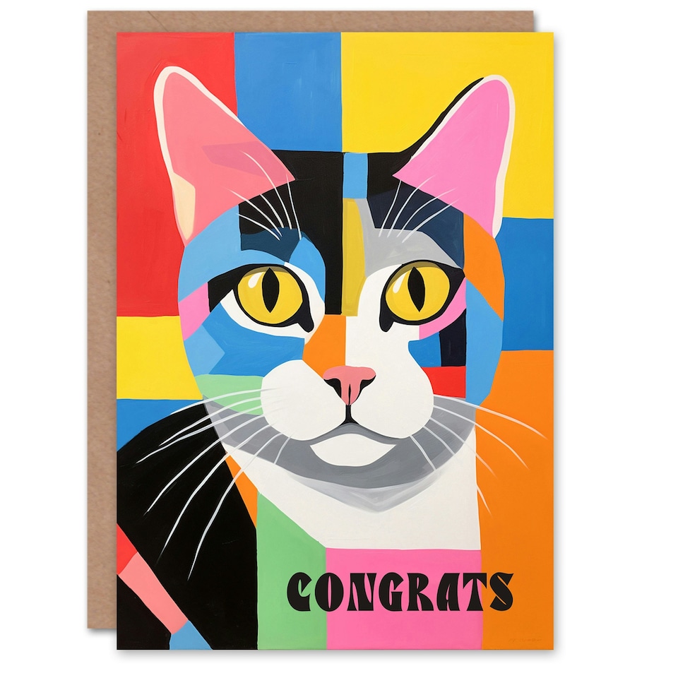 image 1 of Colourful Abstract Cat Lover Congratulations Him Her Card
