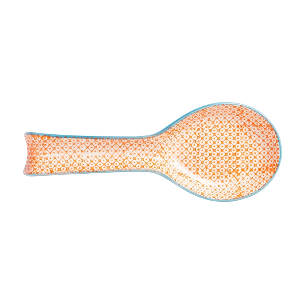 image 1 of Nicola Spring Hand-Printed Kitchen Spoon Rest - 26.5cm - Orange