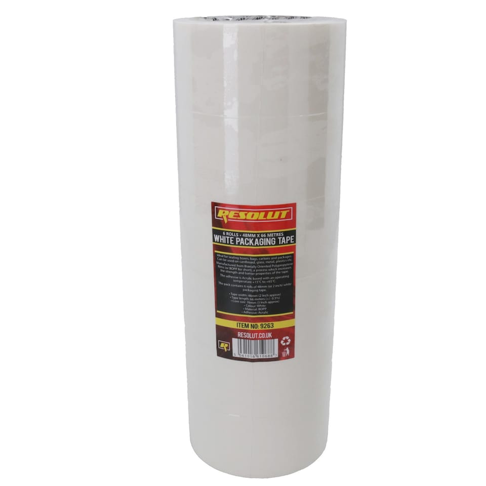 image 1 of White Parcel Packaging Tape 48mm x 68 Metres per Roll Sealing Heavy Duty 12 Rolls