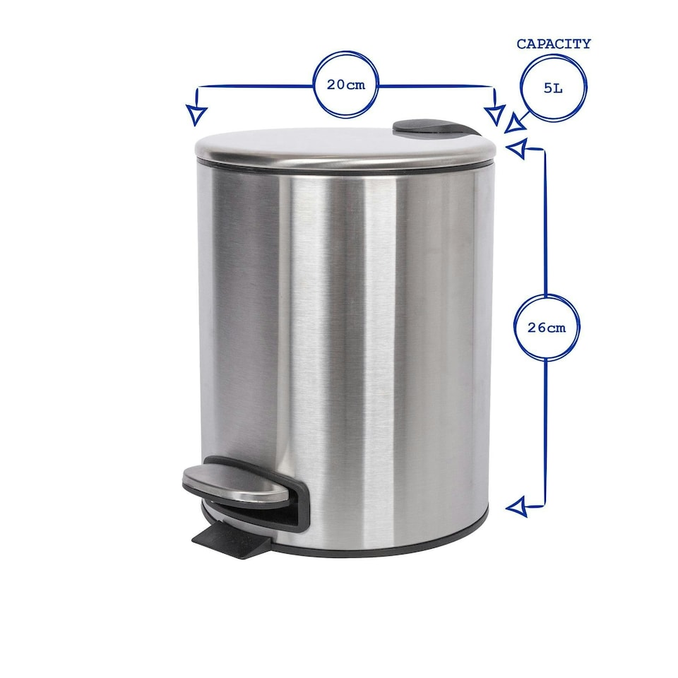 image 1 of Harbour Housewares Round Stainless Steel Pedal Bins - 5L - White - Pack of 2