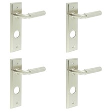 4 PACK Satin Nickel Door Handle with Backplate for Bathrooms - Solid Brass Interior Handle
