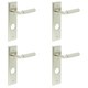 image 1 of 4 PACK Satin Nickel Door Handle with Backplate for Bathrooms - Solid Brass Interior Handle