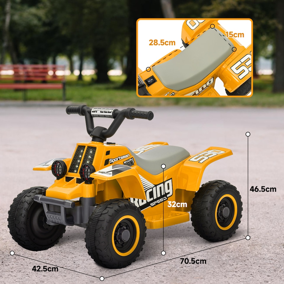 image 1 of AIYAPLAY 6V Electric Car for Kids, Battery Powered Kids ATV, Quad Bike with Forward Backward, LED Headlights, for Ages 18-36 Months, Yellow