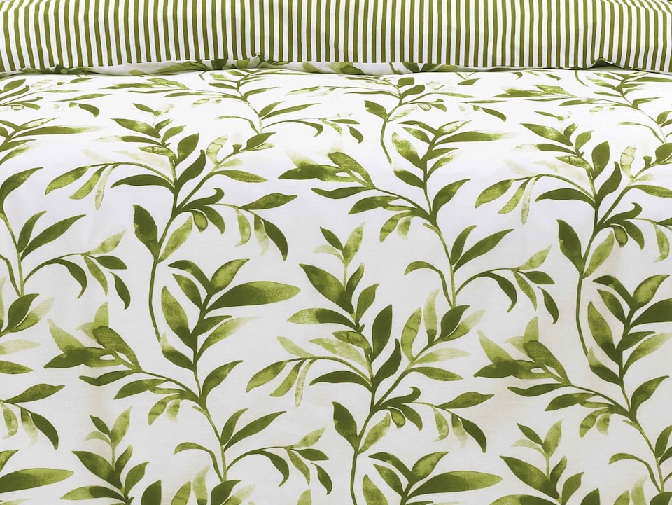 image 1 of Homes Linen Ellie Green Leaf Floral Duvet Cover Set Reversible Printed Quilt Cover Luxury Easy Care Bedding Set | Green | Super King